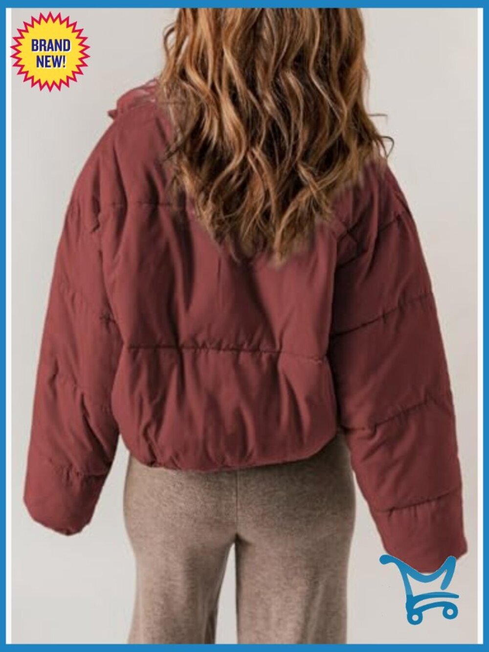 Quilted Puffer Jacket Long Sleeve Full Zip Coat with Pockets - Picture 5 of 7